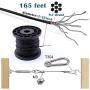Muzata Outdoor Lights Hanging Kit,164ft Black Vinyl-Coated 304 Stainless Steel Cable,Hook & Eye Turnbuckle Wire Rope Tension （16503）NK16