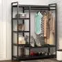 LITTLE TREE Free -standing Closet Organizer,Heavy Duty Closet Storage with 6 Shelves and Hanging Bar, Large Clothes Storage & Standing Garmen Rack, Black LITTLE TREE Free -standing Closet Organizer,Heavy Duty Closet Storage with 6 Shelves and Hanging Bar, Large Clothes Storage & Standing Garmen Rack, Black