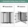 Costzon Baby Safety Gate, 115 Inch Length 5 Panel Adjustable Wide Fireplace Fence, BBQ Metal Fire Gate, Pet Isolation Fence with Walk-Through Door, Freestanding Hearth Gate (Black, Medium)