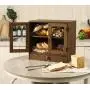 TQVAI Bamboo 2 Tier Bread Box with Clear Window and Cutlery Tray Double Layer Bread Storage Kitchen Countertop Bread Holder - Assembly Required, Retro Brown