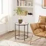 VASAGLE Round Side Table, Glass End Table with Metal Frame, Small Coffee Accent Table, Bedside Table, Modern Style, for Living Room, Balcony, Bedroom, Black ULGT020B01 VASAGLE Round Side Table, Glass End Table with Metal Frame, Small Coffee Accent Table, Bedside Table, Modern Style, for Living Room, Balcony, Bedroom, Black ULGT020B01