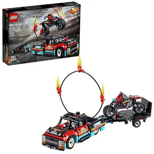 LEGO Technic Stunt Show Truck & Bike 42106 Vehicle Building Set Includes Toy Stunt Motorcycle, Toy Truck and Trailer, New 2020 (610 Pieces) LEGO Technic Stunt Show Truck & Bike 42106 Vehicle Building Set Includes Toy Stunt Motorcycle, Toy Truck and Trailer, New 2020 (610 Pieces)
