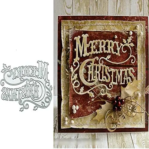 Merry Christmas Holly Leaves Metal Die cuts, Christmas Word Background Layering Cutting Dies Cuts for Album Card Making Tools Scrapbooking DIY Decoration Merry Christmas Holly Leaves Metal Die cuts, Christmas Word Background Layering Cutting Dies Cuts for Album Card Making Tools Scrapbooking DIY Decoration