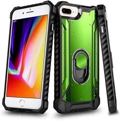 iPhone SE 2020 Case, iPhone 8 Case, iPhone 7 Case, iPhone 6/6s Case, E-Began Aluminum Metal Magnetic Built-in Ring Stand Holder, Full-Body Protective Shockproof Military Heavy Duty Case -Green