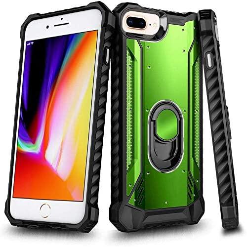 iPhone SE 2020 Case, iPhone 8 Case, iPhone 7 Case, iPhone 6/6s Case, E-Began Aluminum Metal Magnetic Built-in Ring Stand Holder, Full-Body Protective Shockproof Military Heavy Duty Case -Green