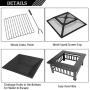 Bonnlo 32” Fire Pit Outdoor Wood Burning Table Backyard, Terrace, Patio, Camping - Includes Mesh Spark Screen Top, Waterproof Cover and Poker