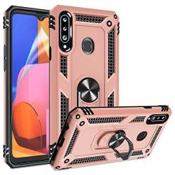 Galaxy A20S Case (Not Fit Galaxy A20/A20E) with HD Screen Protector, Gritup [Military Grade] 360 Degree Rotating Metal Ring Holder Kickstand Armor Bracket Cover Phone Case for Samsung A20S Rose Gold