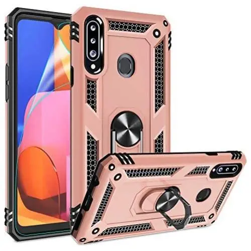 Galaxy A20S Case (Not Fit Galaxy A20/A20E) with HD Screen Protector, Gritup [Military Grade] 360 Degree Rotating Metal Ring Holder Kickstand Armor Bracket Cover Phone Case for Samsung A20S Rose Gold