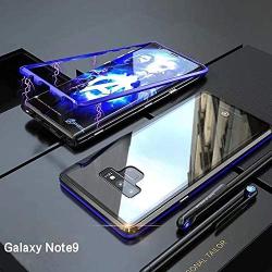 HikerClub Galaxy Note 9 Case, Magnetic Adsorption Case Metal Bumper and Crystal Clear Glass Back Shockproof Case (Black/Blue, Note9)