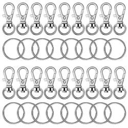 Roctee 120 Pcs Lobster Clasp Keychain Silvery Lobster Claws Clasps, Swivel Snap Hooks, O Key Rings with Open Jump Ring, Jewelry Making Findings Key Chain Clasps Parts for Craft DIY