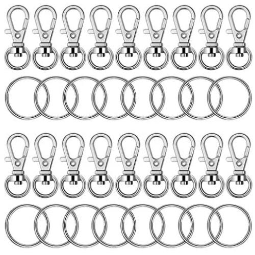 Roctee 120 Pcs Lobster Clasp Keychain Silvery Lobster Claws Clasps, Swivel Snap Hooks, O Key Rings with Open Jump Ring, Jewelry Making Findings Key Chain Clasps Parts for Craft DIY
