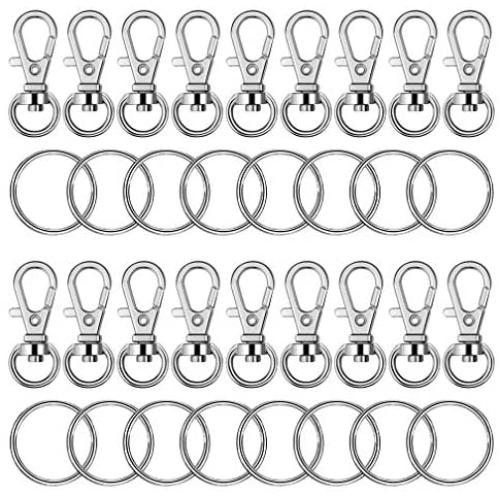 Roctee 120 Pcs Lobster Clasp Keychain Silvery Lobster Claws Clasps, Swivel Snap Hooks, O Key Rings with Open Jump Ring, Jewelry Making Findings Key Chain Clasps Parts for Craft DIY