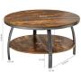 GreenForest 35.4 Inch Round Coffee Table 2-Tier Large Size Industrial Design Sofa Table for Living Room with Storage Shelf Metal Legs Center Table, Rustic Brown