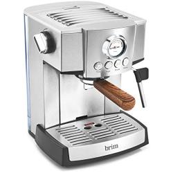 Brim 15 Bar Espresso Machine, Fast Heating Cappuccino, Americano, Latte and Espresso Maker, Milk Steamer and Frother, Removable Parts for Easy Cleaning, Stainless Steel/Wood Accents