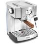 Brim 15 Bar Espresso Machine, Fast Heating Cappuccino, Americano, Latte and Espresso Maker, Milk Steamer and Frother, Removable Parts for Easy Cleaning, Stainless Steel/Wood Accents