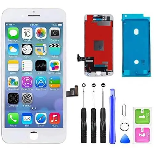 Screen Replacement for iPhone 7 4.7'', LCD Touch Display Screen Digitizer Frame Assembly Replacement with Repair Tool Set (White)