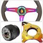 345mm 6 Bolt Steering Wheel Gunmetal Wood + Hub Adapter For Honda Prelude Accord + Fukushi Koriesha Orange/Yellow Horn Button Center Upgrade Replacement Performance