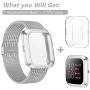 HAPAW Metal Bands Plus Screen Protector Case Compatible with Fitbit Versa 2, Stainless Steel Magnetic Mesh Strap Men Women Bracelet Wristbands Accessories with 2-Pack Bumper Cover for Versa 2 Smartwatch (Silver, Large)