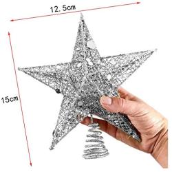 SpringPear 15 cm Silver Glittering Metal Star Christmas Tree Topper Festive Ornament Glitter Merry Xmas Party Decoration Accessories