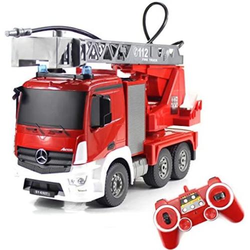 Fisca RC Truck Remote Control Fire Engine Truck 9 CH 2.4G Hobby Electronics Toys with LED Lights Simulated Sounds