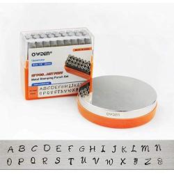 OWDEN Professional Uppercase Handwritten Font Letter Punch Set (1/8”-3mm), Jewelry Stamping Punch with a Steel Bench Block Set. Art Fonts Stamping Tool kit for Jewelry Stamping & Craft.