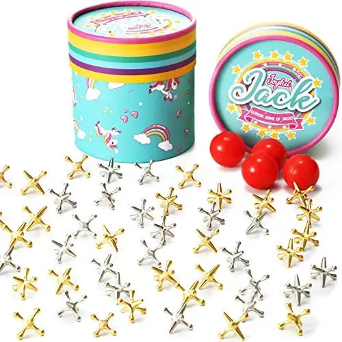 4 Set Joyful Jacks Game Set Include 4 Pieces Bouncy Rubber Balls 40 Pieces Classic Jack Stones Gold and Silver Metal Jacks and Instructions for Boys Girls and Adults 4 Set Joyful Jacks Game Set Include 4 Pieces Bouncy Rubber Balls 40 Pieces Classic Jack Stones Gold and Silver Metal Jacks and Instructions for Boys Girls and Adults