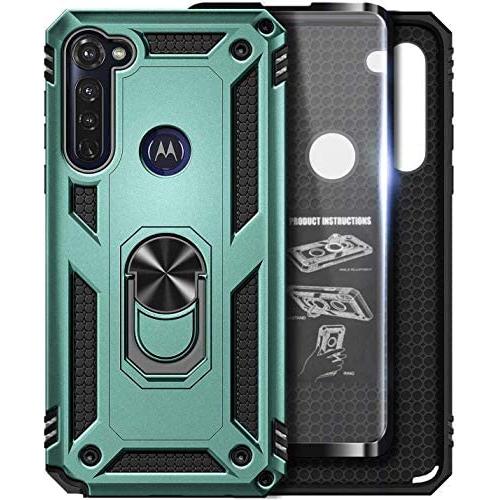 E-Began Case for Motorola Moto G Stylus (2020) with Tempered Glass Screen Protector, Metal Magnetic Ring Holder, Full-Body Protective Military Armor Phone Cover Case -Green