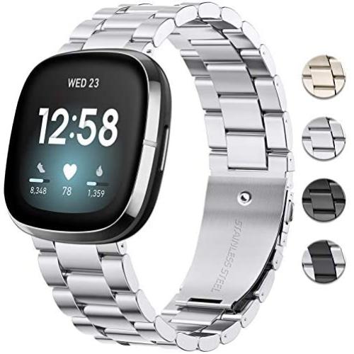 DAIKA Metal Bands Compatible with Fitbit Sense/Versa 3, Solid Stainless Steel Strap Replacement Wristband Business Bracelet Accessories with Metal Buckle Clasp for Sense/Versa 3 Smartwatch