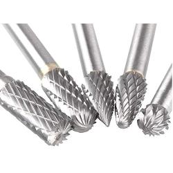 5 Pcs Carbide Rotary Burr Set with 6 mm(1/4 Inch) Shank and 8mm Head, Acrux7 Tungsten Carbide Double Cut Rotary Burr 1/4 Inch Shank Die Grinder Bits for DIY Woodworking, Metal Carving, Engraving, Dril