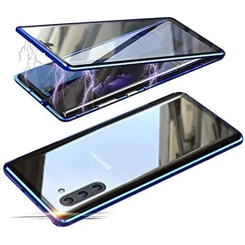 Jonwelsy Magnetic Adsorption Case for Samsung Galaxy Note 10, 360 Degree Front and Back Clear Tempered Glass Flip Cover, Metal Bumper Frame for Samsung Galaxy Note 10 (Blue) Jonwelsy Magnetic Adsorption Case for Samsung Galaxy Note 10, 360 Degree Front and Back Clear Tempered Glass Flip Cover, Metal Bumper Frame for Samsung Galaxy Note 10 (Blue)