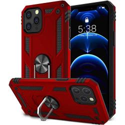 SALITOG Compatible with iPhone 12 Pro Max Case, Military-Grade Shockproof Drop Protection Cover with Metal Rotating Kickstand for 6.7inch - Red