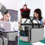 Yarwo Sewing Machine Carrying Case with Bottom Wooden Board, Universal Sewing Machine Tote Compatible with Most Standard Sewing Machine and Accessories, Gray with Grid