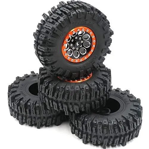 4pcs RC Crawler 2.2 Mud Slingers Tires Tyres OD 124mm & Aluminum 2.2 Beadlock Wheels Rims