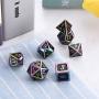 Polyhedral Metal Dices Set Zinc Alloy with Enamel Solid Metal for DND Game, Tabletop RPG, Dungeons and Dragons, Math Teaching, 7 Pieces Dice Set with Black Velvet Bag (Electrophoretic Colorful Black)