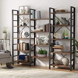 Tribesigns Triple Wide 5-Shelf Bookcase, Etagere Large Open Bookshelf Vintage Industrial Style Shelves Wood and Metal bookcases Furniture for Home & Office (Retro Brown)