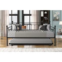 Daybed with A Trundle Twin Size,Daybed Metal Frame with Pullout Trundle for Kids Teens and Adults, No Box Spring Needed (Black)