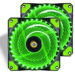 CONISY 120mm PC Case Cooling Fan Super Silent Computer LED High Airflow Cooler Fans - Green (2 Pack)