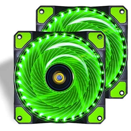 CONISY 120mm PC Case Cooling Fan Super Silent Computer LED High Airflow Cooler Fans - Green (2 Pack)