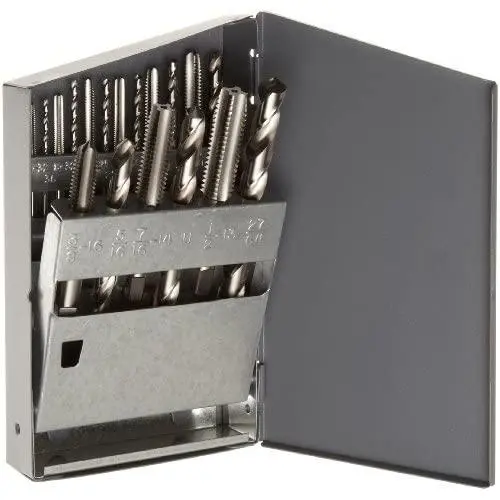 Chicago Latrobe 52580 HT18 High-Speed Steel Jobber Length Drill Bit and Hand Tap Set with Metal Case, Uncoated (Bright) Finish, Wire Size, Letter, Inch, 18-Piece, #6-32 to 1/2''-13 Tap Sizes Chicago Latrobe 52580 HT18 High-Speed Steel Jobber Length Drill Bit and Hand Tap Set with Metal Case, Uncoated (Bright) Finish, Wire Size, Letter, Inch, 18-Piece, #6-32 to 1/2''-13 Tap Sizes