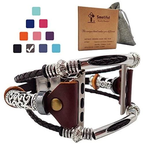 Smatiful Sparkling Leatherbands with Box Case for Men, Adjustable Cuff Accessories Smart Watch Sport Wrist Band for Apple Watch 38mm & 40mm , Brown,Special Edition