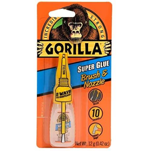 Gorilla Super Glue with Brush & Nozzle Applicator, 12 Gram, Clear, (Pack of 1)