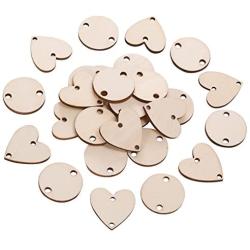 Favide 200 Pieces in Total, Wooden Circles Wooden Heart Tags with Holes and 12 mm Rings for Birthday Boards, Valentine, Chore Boards, Arts and Crafts (Set 1)