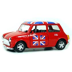 Mini Cooper Model (Red) with Union Jack Top / Made of Die Cast Metal and Plastic Parts, Pull Back and Go Action Model / London England UK British Toy Souvenir