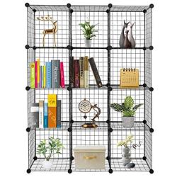 VINGLI Wire Cube Storage, 12-Cube Metal Grids Bookshelf, Modular Shelving Units, Stackable Storage Bins Ideal for Living Room Bedroom, Home, Office (12-Cube)