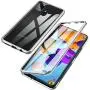 Jonwelsy Magnetic Adsorption Case for Samsung Galaxy A21S, 360 Degree Front and Back Clear Tempered Glass Flip Cover, Metal Bumper Frame for Samsung Galaxy A21S (Silver)