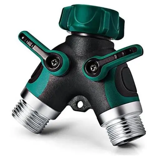 NEX 2 Way Y Hose Connector, Garden Faucet Splitter Metal Body with Comfortable Smooth Rubberized Grip NEX 2 Way Y Hose Connector, Garden Faucet Splitter Metal Body with Comfortable Smooth Rubberized Grip