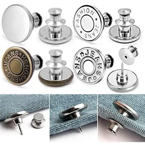 Button Pins for Jeans, Perfect Fit Jean Button Replacement, 4 Styles Adjustable Jean Button Pins Metal Clips Snap Tack, No Sew Instant Extend or Reduce Any Pants Waist Button Pins for Jeans, Perfect Fit Jean Button Replacement, 4 Styles Adjustable Jean Button Pins Metal Clips Snap Tack, No Sew Instant Extend or Reduce Any Pants Waist