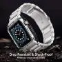 HATALKIN Compatible with Apple Watch Series 6 5 4 44mm Band with Metal Bumper Case,Rugged Men Bands for Apple Watch SE/iWatch 6 5 4 44mm Stainless Steel Cases Protector Drop-Proof Shockproof(Silver)