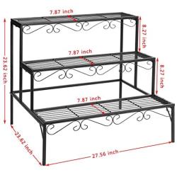 DOEWORKS 3 Tier Stair Style Metal Plant Stand, Garden Shelf for Large Flower Pot Display Rack Indoor Outdoor, Black