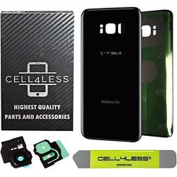 CELL4LESS Replacement Back Glass Cover Back Battery Door w/Custom Removal Tool & Pre-Installed Adhesive for Samsung Galaxy S8 Plus OEM - All Models G955-2 Logo - OEM Replacement (Midnight Black)